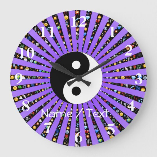 Grande Horloge Ronde Yin et Yang mauve emoji (Recto)