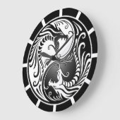Grande Horloge Ronde Yin Yang Dragons, blanc et noir (Angle)