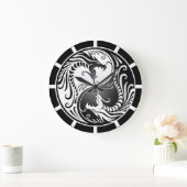 Grande Horloge Ronde Yin Yang Dragons, blanc et noir (Maison)