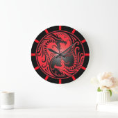Grande Horloge Ronde Yin Yang Dragons, red and black (Maison)