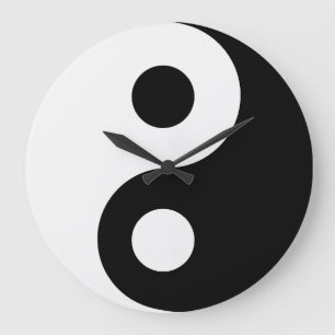 Grande Horloge Ronde Yin Yang noir et blanc