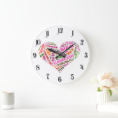 Grande Horloge Ronde Yoga heart shape words design (Maison)
