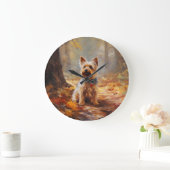 Grande Horloge Ronde Yorkshire Terrier en automne Leaves automne Inspir (Maison)