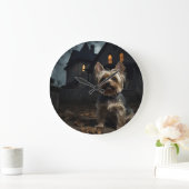 Grande Horloge Ronde Yorkshire Terrier Halloween effrayant (Maison)