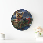 Grande Horloge Ronde Yorkshire Terrier Saison de Noël festive (Maison)