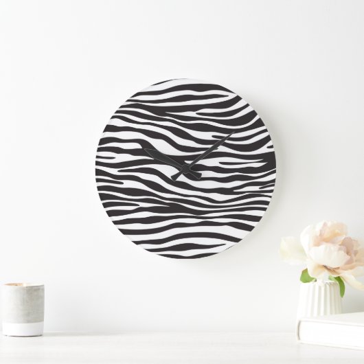 Grande Horloge Ronde Zebra Print, Zebra Stripes, Noir Et Blanc (Maison)