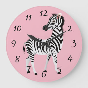 Grande Horloge Ronde zèbre Animé mignon