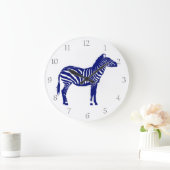 Grande Horloge Ronde Zèbre - Cobalt foncé bleu et blanc (Maison)