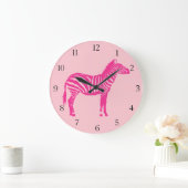Grande Horloge Ronde Zèbre - Fuchsia et rose clair (Maison)