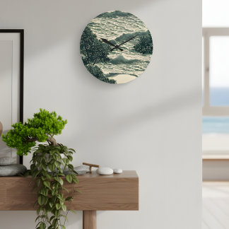 Grande Horloge Ronde Zen Ocean Waves Monochrome Art Clock