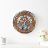 Grande Horloge Ronde Zodiac Photo bronze Argent Monogramme Gemini Twins (Maison)