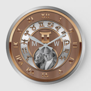 Grande Horloge Ronde Zodiac Photo bronze Argent Monogramme Gemini Twins
