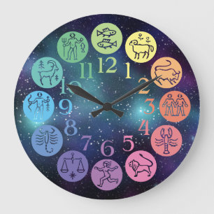 Grande Horloge Ronde Zodiac Wheel Colorful Horoscope Signs Cosmic