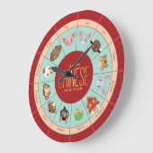 Grande Horloge Ronde Zodiaque chinois avec de mignons caractères Horlog (Angle)