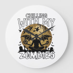 Grande Horloge Ronde Zombies glaçants Halloween Démon ailé Lune Tombe