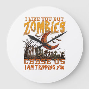 Grande Horloge Ronde Zombies nous poursuivent Halloween Cimetière Crois