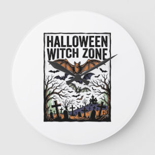 Grande Horloge Ronde Zone de sorcière d'Halloween Dessin de chauves-sou
