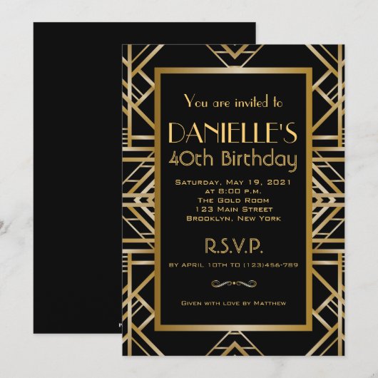 Grande invitation Art Déco d'inspiration (Devant / Derrière)