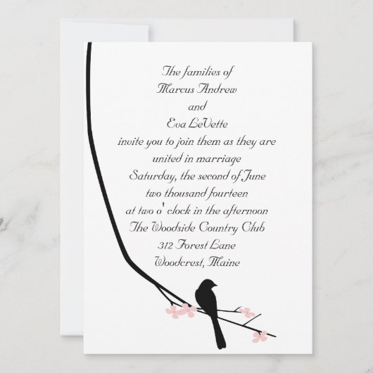 Grande invitation d'oiseau et de fleur (Devant)