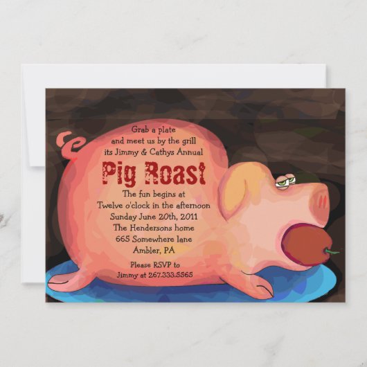 GRANDE Invitation du parti PIGGY Pig Roast Bar-B-Q (Devant)