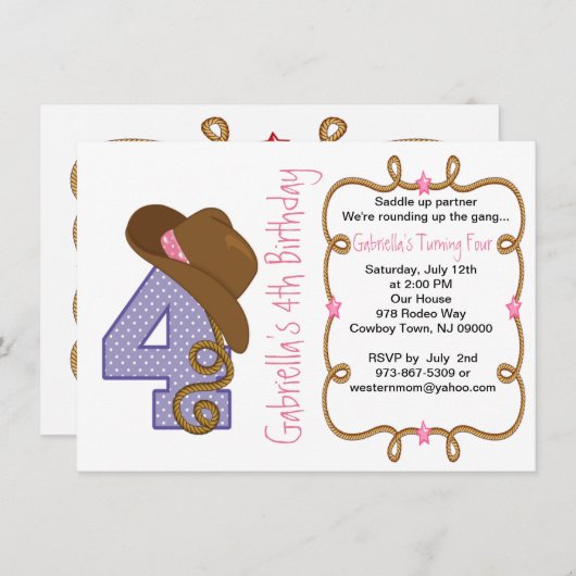 Grande invitation occidentale d'anniversaire de (Devant / Derrière)