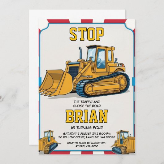 grande machine construction invitations d'annivers (Devant / Derrière)