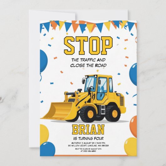 grande machine construction invitations d'annivers (Devant)