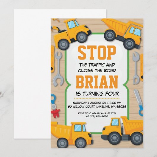 grande machine construction invitations d'annivers (Devant / Derrière)