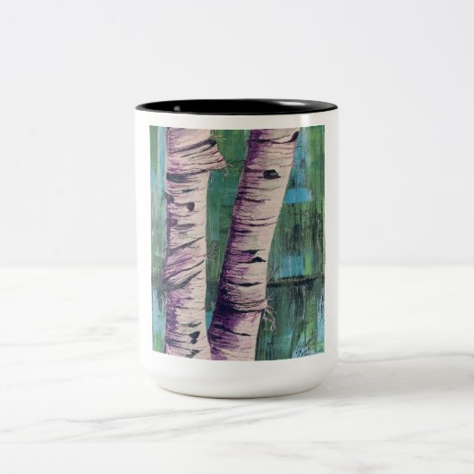 Grande Mug à deux tons de bouleaux Abstraits (Centre)