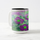 Grande Mug à fleurs violet et vert citron (Devant gauche)