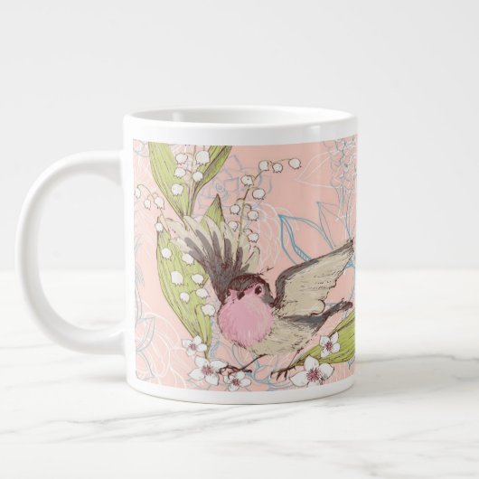 Grande Mug avec une Pêche Florale Arrière - plan & (Gauche)