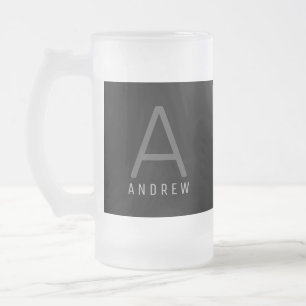 Grande Mug de café Monogramme Gris & Blanc Moderne