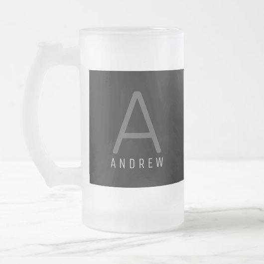 Grande Mug de café Monogramme Gris & Blanc Moderne (Gauche)