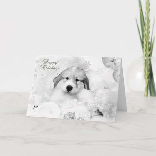 Grande Pyrénées Aquarelle Chiot Carte de vacances  (Devant)