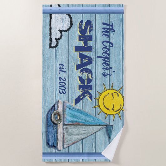 Grande serviette de plage Shack nommé fait sur (Devant)