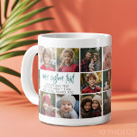 Grande Tasse 10 Bordure photo avec centre de texte - gris Turqu<br><div class="desc">Utilisez 10 photos carrés et faites un cadeau unique avec une police de script moderne dans une couleur turquoise. Les photos encadrent le texte et mettent en évidence les photos de famille et d'amis. Le collage est répété des deux côtés pour que l'utilisateur puisse voir les photos de tous les...</div>
