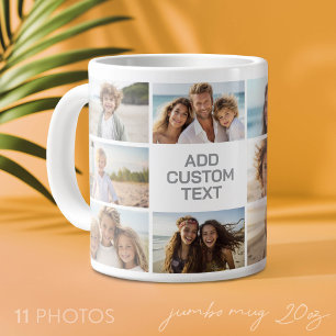 Grande Tasse 11 Collage de photos - Gris et Blanc avec Texte