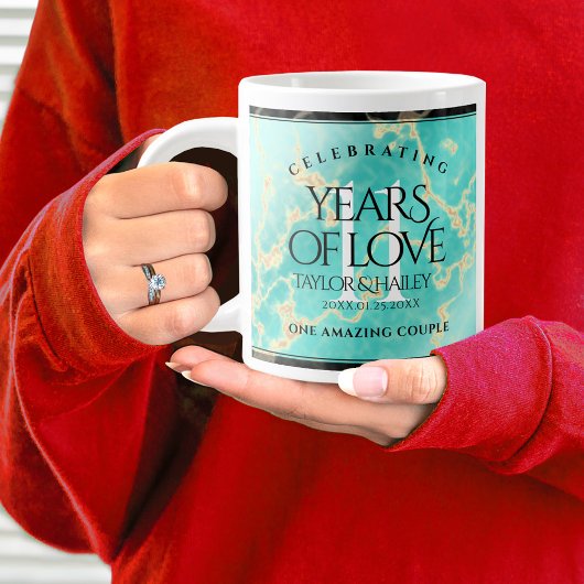Grande Tasse 11ème anniversaire de Mariage turquoise