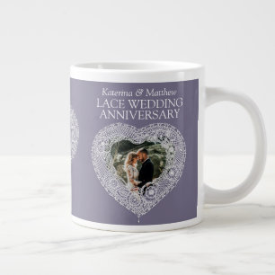 Grande Tasse 13e Mariage dentelle anniversaire coeur photo gris