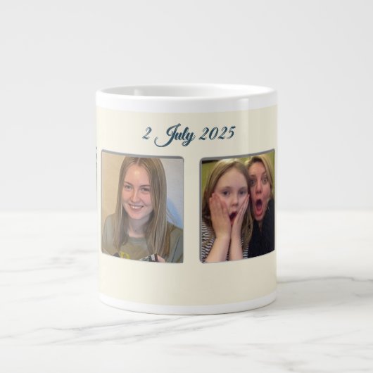 Grande Tasse 21e Anniversaire crème bleu fleur amande (Devant)