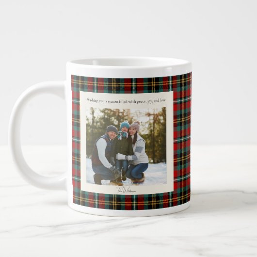 Grande Tasse 2 Photo Green Red Plaid Monogram Rustic Christmas (Gauche)