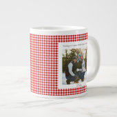 Grande Tasse 2 Photo Red Plaid Rustic Monogram Trendy Christmas (Devant droit)