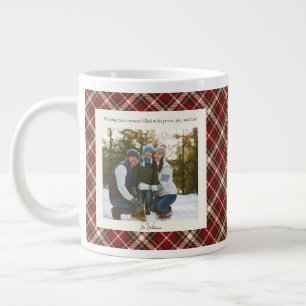 Grande Tasse 2 Photo Rouge à Carreaux Noël Rustique Monogramme