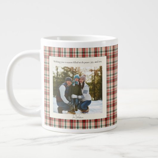 Grande Tasse 2 Photo Rustic Green Red Plaid Monogram Christmas (Gauche)