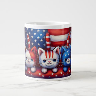 Grande Tasse 3 chatons patriotiques avec drapeau américain