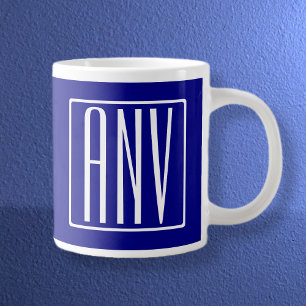 Grande Tasse 3 Initiales Monogramme Bleu Nuit & Blanc