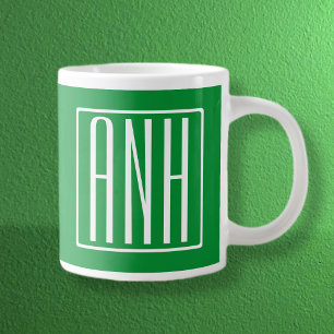 Grande Tasse 3 Initiales Monogramme Vert & Blanc