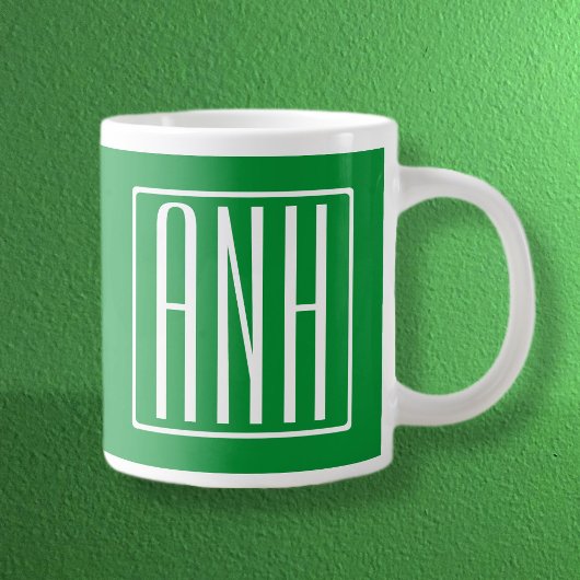 Grande Tasse 3 Initiales Monogramme | Vert & Blanc