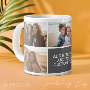 Grande Tasse 5 Collage de photos avec texte - Gris Blanc Minima