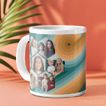 Grande Tasse 7 Photo Collage funky hexagone couleur coucher de<br><div class="desc">Les photos carrés fonctionnent mieux avec ce modèle. Ce montage photo amusant comprend une place pour 7 photos. La grille comprend une grille de photos en forme d'hexagone avec beaucoup de place pour ajouter vos photos de fête préférées. L'art rétro de la ligne rayée aux couleurs du coucher de soleil...</div>